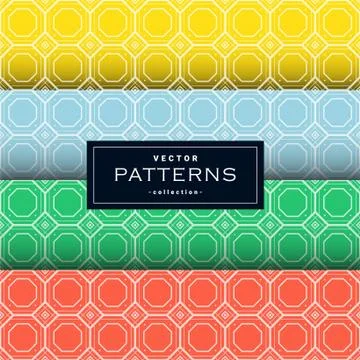 Abstract seamless geometric patterns set in four colors Stock Illustration