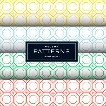 Abstract seamless geometric patterns set in four colors Stock Illustration