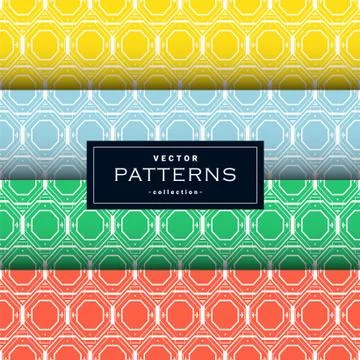 Abstract seamless geometric patterns set in four colors Illustrazione stock
