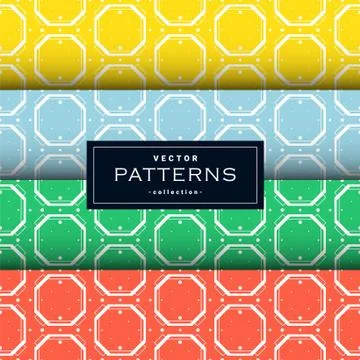 Abstract seamless geometric patterns set in four colors Stock Illustration