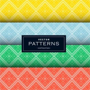 Abstract seamless geometric patterns set in four colors Stock Illustration
