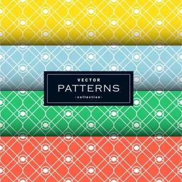 Abstract seamless geometric patterns set in four colors Stock Illustration