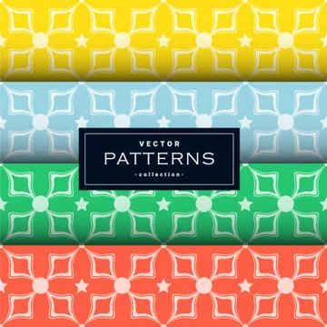 Abstract seamless geometric patterns set in four colors Stock Illustration