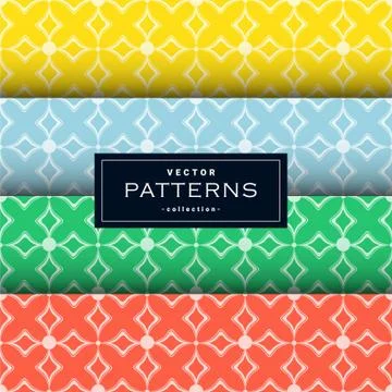 Abstract seamless geometric patterns set in four colors Stock Illustration