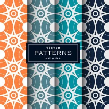 Abstract seamless geometric patterns set in four colors Stock Illustration