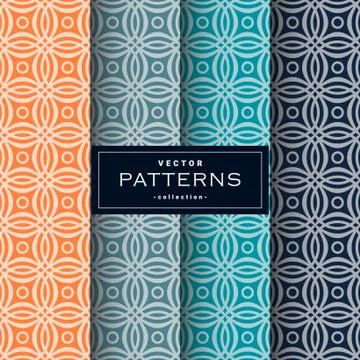 Abstract seamless geometric patterns set in four colors Stock Illustration