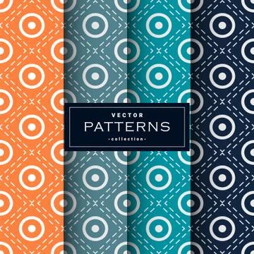 Abstract seamless geometric patterns set in four colors Stock Illustration