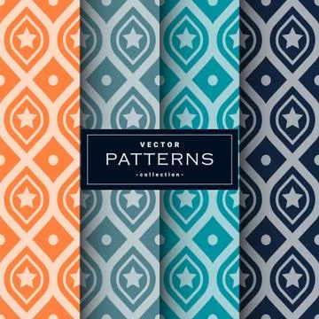 Abstract seamless geometric patterns set in four colors Stock Illustration