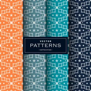 Abstract seamless geometric patterns set in four colors Stock Illustration