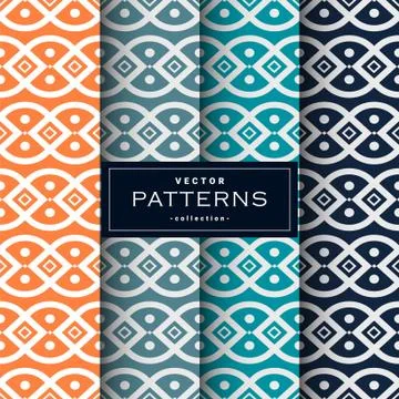 Abstract seamless geometric patterns set in four colors Stock Illustration
