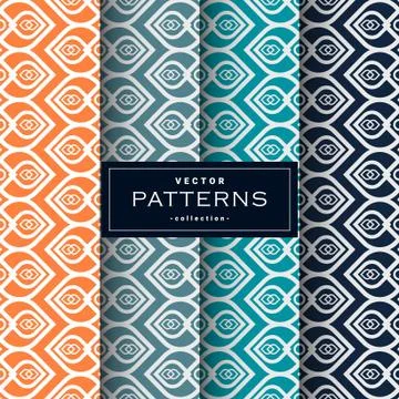 Abstract seamless geometric patterns set in four colors Stock Illustration