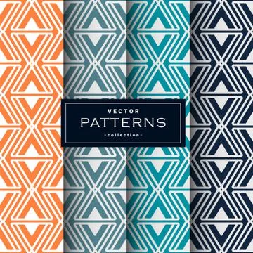 Abstract seamless geometric patterns set in four colors Stock Illustration