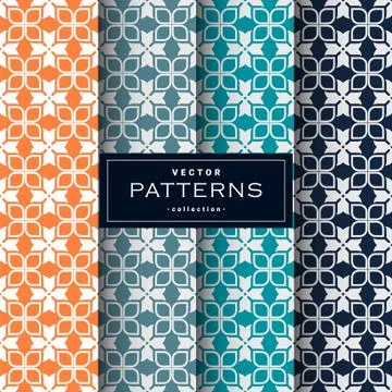 Abstract seamless geometric patterns set in four colors Stock Illustration