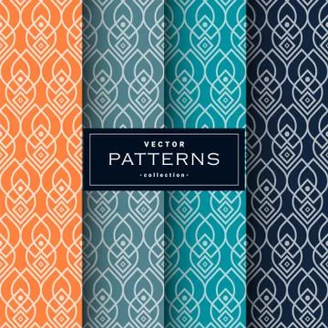 Abstract seamless geometric patterns set in four colors Stock Illustration