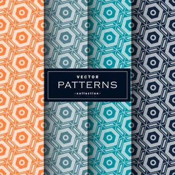 Abstract seamless geometric patterns set in four colors Stock Illustration