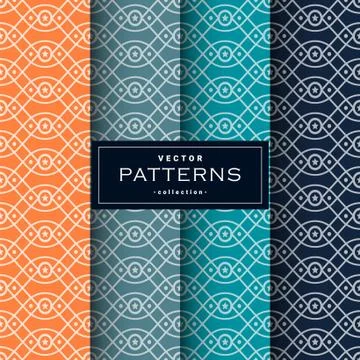 Abstract seamless geometric patterns set in four colors Stock Illustration