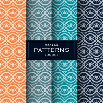 Abstract seamless geometric patterns set in four colors Stock Illustration