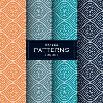 Abstract seamless geometric patterns set in four colors Stock Illustration