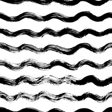 Abstract seamless hand drawn black wavy pattern. Stock Illustration