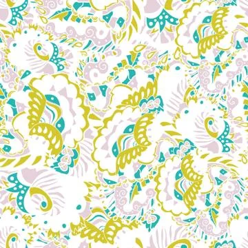 Abstract seamless hand-drawn pattern with leaves and flowers. Stock Illustration