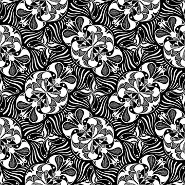 Abstract seamless hand drawn pattern in black and white Stock Illustration