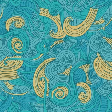 Abstract seamless hand-drawn wave pattern. Stock Illustration