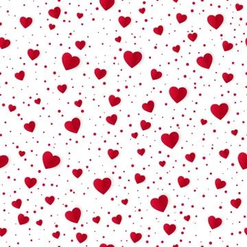 Abstract seamless heart pattern background. Paper red hearts and dots isolate Stock Illustration