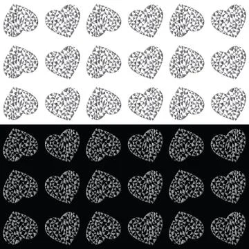 Abstract seamless heart pattern. Ink illustration. Black and white Stock Illustration