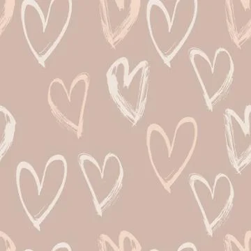 Abstract seamless heart pattern. Ink illustration. beige vector background Stock Illustration
