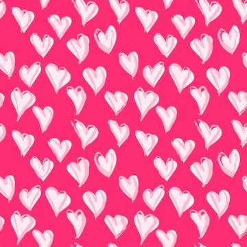 Abstract seamless heart pattern. Ink illustration. Pink vector background. Stock Illustration