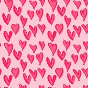 Abstract seamless heart pattern. Ink illustration. Pink vector background. Stock Illustration