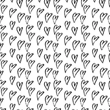 Abstract seamless hearts pattern. Ink grunge illustration. Black and white Illustrazione stock