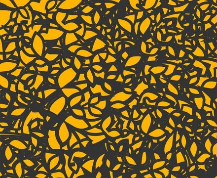 Abstract Seamless Leaf Pattern Yellow Black Background Illustrazione stock
