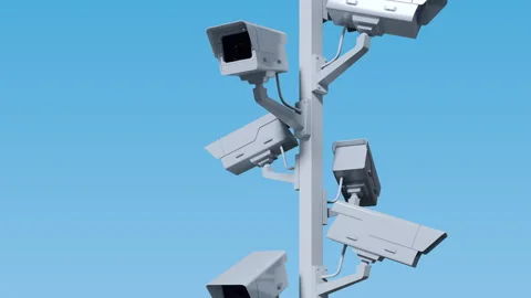 Abstract Seamless Loop 3d Animation of Classic Security CCTV Cameras on Pole Stock Footage 325791540