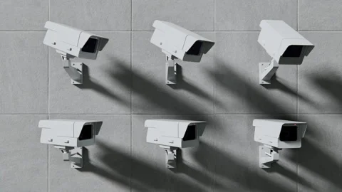 Abstract Seamless Loop 3d Animation of Classic Security CCTV Cameras on Wall Stock Footage 325791599