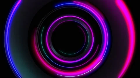 Abstract seamless loop of 3D render neon circle. Blue and purple neon circles ab Stock Footage 149745354