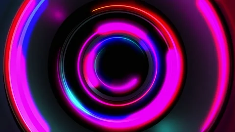 Abstract seamless loop of 3D render neon circle. Blue and purple neon circles ab Stock Footage 149750112