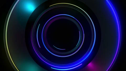 Abstract seamless loop of 3D render neon circle. Blue and purple neon circles ab Stock Footage 150875491
