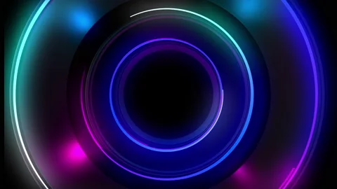 Abstract seamless loop of 3D render neon circle. Blue and purple neon circles ab Stock Footage 150879393