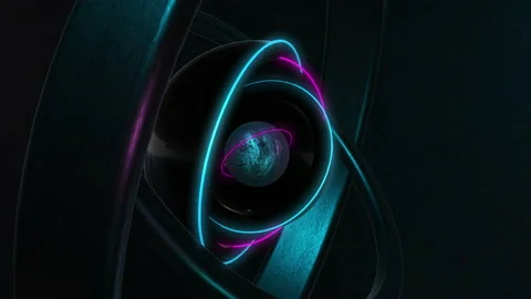 Abstract seamless loop of 3D render neon circle. Blue and purple neon circles ab Stock Footage 151620738