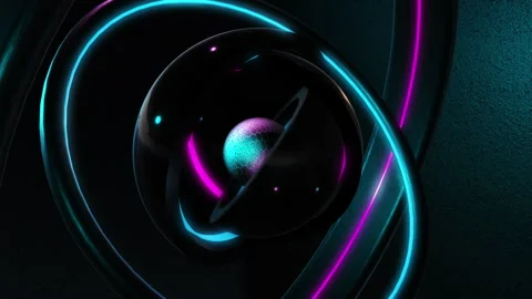 Abstract seamless loop of 3D render neon circle. Blue and purple neon circles ab Stock Footage 151639563