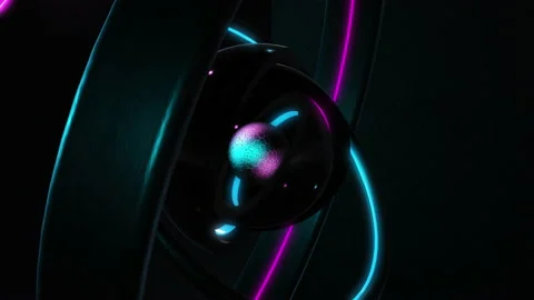 Abstract seamless loop of 3D render neon circle. Blue and purple neon circles ab Stock Footage 151639764