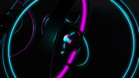 Abstract seamless loop of 3D render neon circle. Blue and purple neon circles ab Vídeos de archivo 151640196