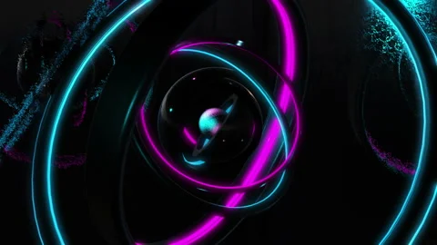 Abstract seamless loop of 3D render neon circle. Blue and purple neon circles ab Stock Footage 151648441