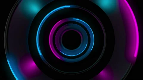 Abstract seamless loop of 3D render neon circle. Blue and purple neon circles ab Stock Footage 155928819