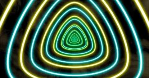 Abstract seamless loop blue and yellow neon futuristic tunnel in triangle form Stock Footage 123446891