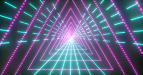 Abstract seamless loop blue and pink neon VJ sci-fi tunnel in triangle form Stock Footage 123818258