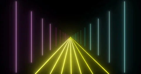 Abstract seamless loop blue pink and yellow neon VJ sci-fi futuristic tunnel Stock Footage 123680937