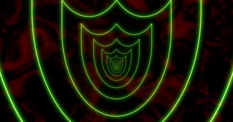 Abstract seamless loop green neon sci-fi futuristic tunnel in shield form. Stock Footage 123446998