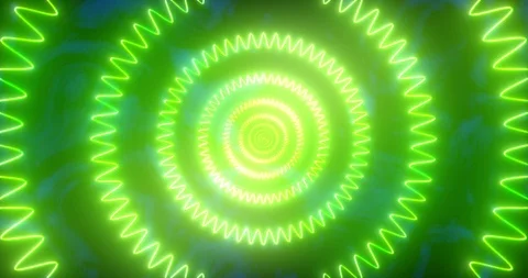 Abstract seamless loop green neon tunnel in circle form on smoky background Stock Footage 123556604